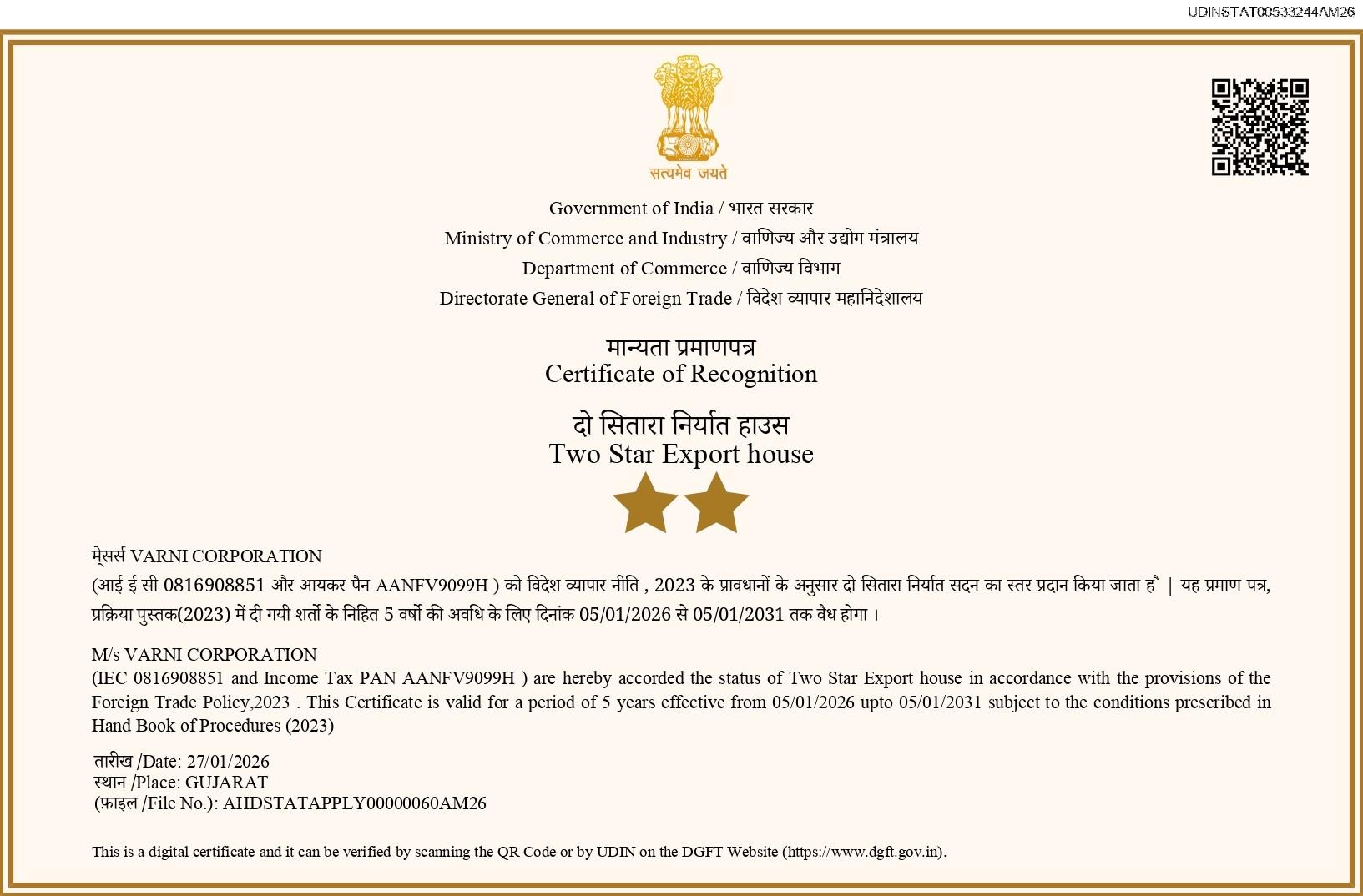 TWO STAR EXPORT HOUSE Document